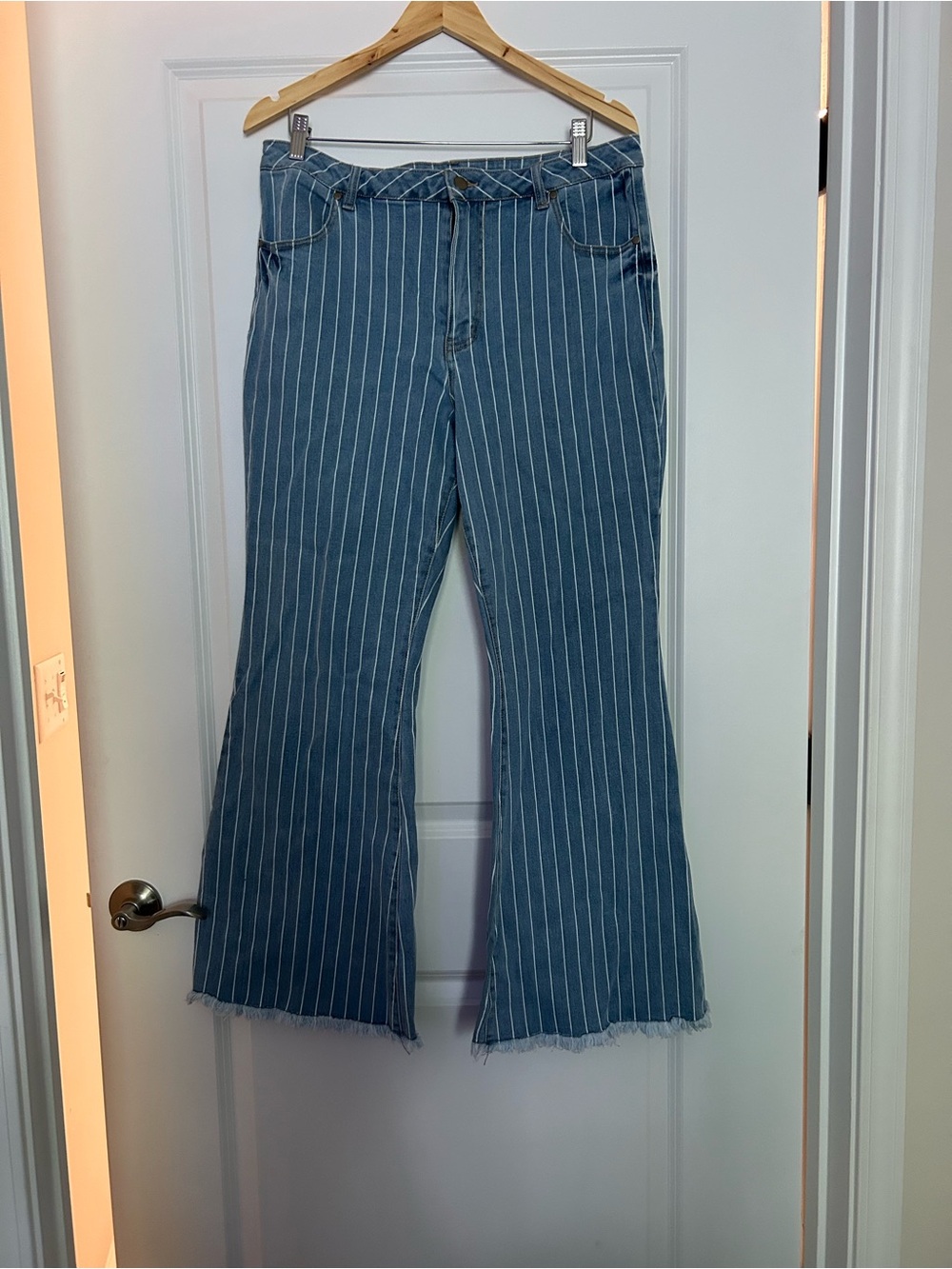 Versona Blue Pinstripe Flare Jeans